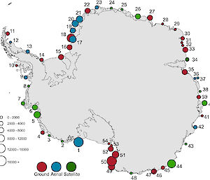 Map of emperor penguin colonies