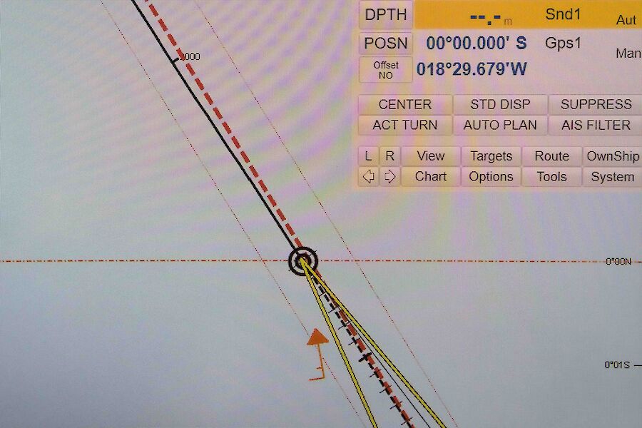 A screenshot of a ships position directly on the equator line